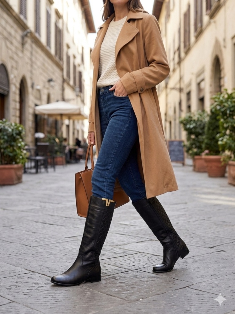 Napoleoni Italian Black Leather Quilted Knee High Boots Size 37